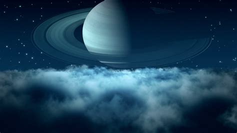 Flying Through Dense Clouds at Night with Beautiful View of Saturn and ...