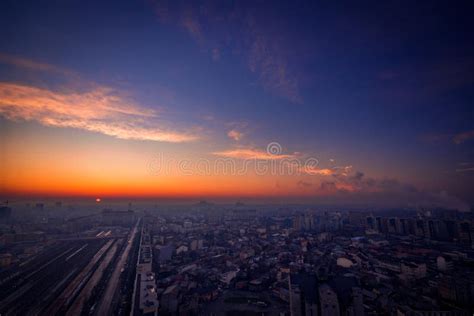 Sunrise Scene Above the City with City Lights and Traffic Lights Stock Photo - Image of edifice ...