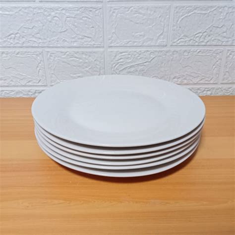 SET OF 6 PIECES CERAMIC DINNER PLATE / 9 INCHES ROUND / PLAIN WHITE / PASTA PLATE | Shopee ...