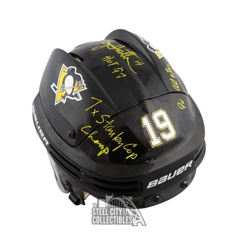 Bryan Trottier Stats Autographed Pittsburgh Penguins Black Hockey ...