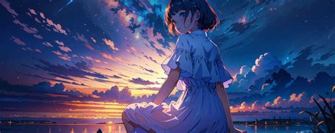 1200x480 Resolution Anime Girl Enjoying Sunset 1200x480 Resolution ...