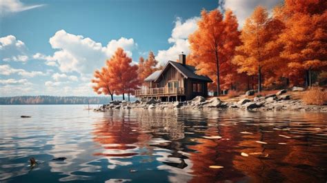 Premium AI Image | house autumn on the lake