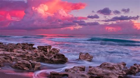 Ocean With Pink Clouds During Sunset Hd Pink Wallpape - vrogue.co