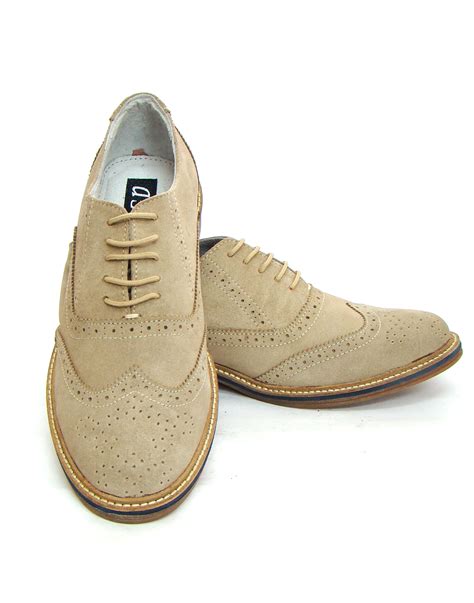 Beige Color Suede Leather Brogue Shoes with Handmade Sole. Size ...