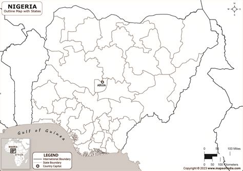 Nigeria Outline Map | Nigeria Outline Map with State Boundaries