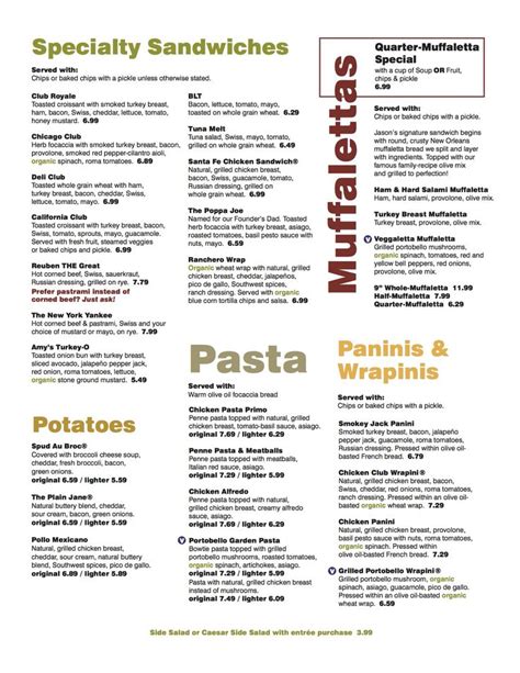 Jason Deli Menu Printable