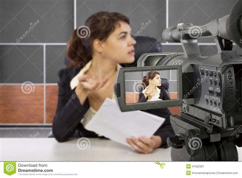 Filming Female Reporter in a Set Stock Image - Image of business ...