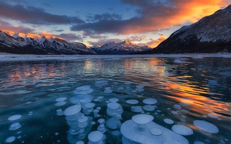 landscape, Nature, Sunset, Lake, Mountain, Ice, Snowy Peak, Winter ...