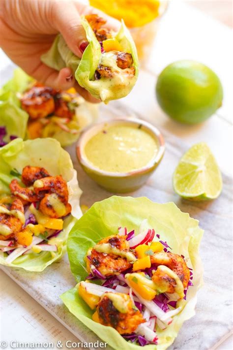 Chipotle Shrimp Lettuce Wraps with Creamy Mango Cilantro Sauce ...