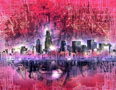 Chicago Skyline Red Version Painting by Bekim M - Fine Art America