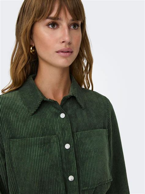 Skjortekjole i fløjl | Mørkegrøn | ONLY®