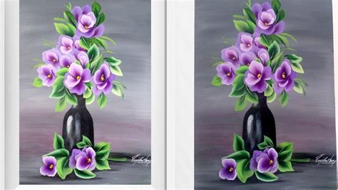 Easy Acrylic Painting - Flower and Pot Painting - Easiest painting in acrylics - Canvas Painting ...