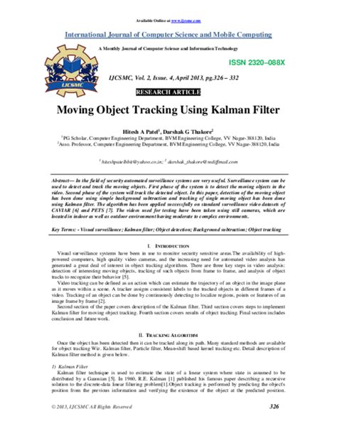 (PDF) Moving Object Tracking Using Kalman Filter | sophiya jm - Academia.edu