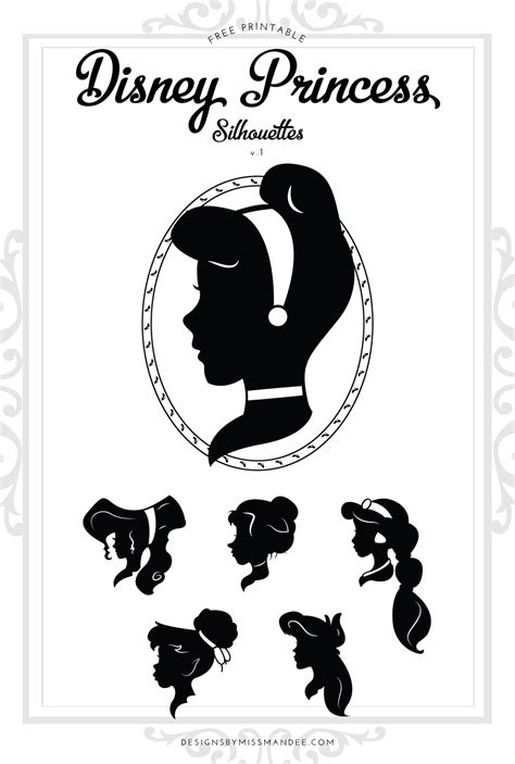 Disney Princess Silhouettes v.1 - Designs By Miss Mandee | Disney princess silhouette, Disney ...