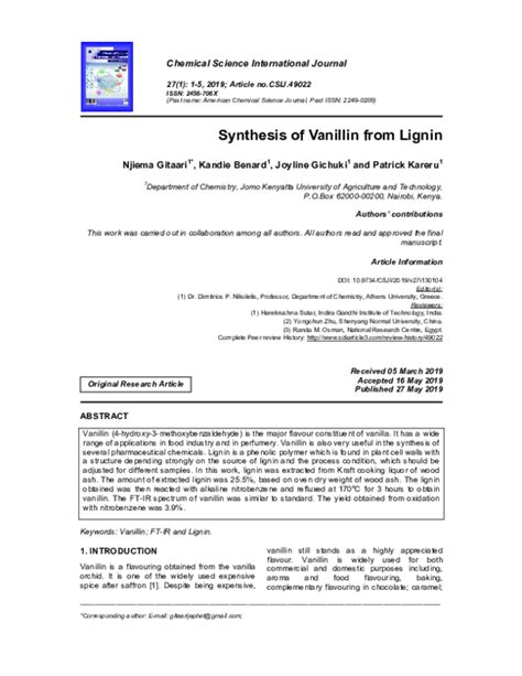 (PDF) Synthesis of Vanillin from Lignin