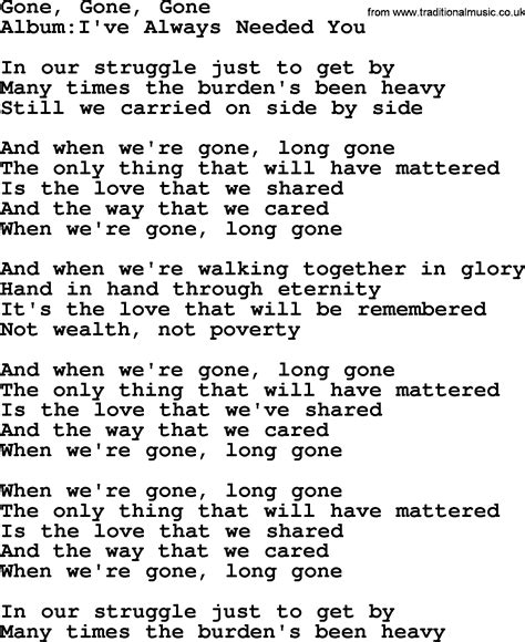 Emmylou Harris song: Gone, Gone, Gone, lyrics