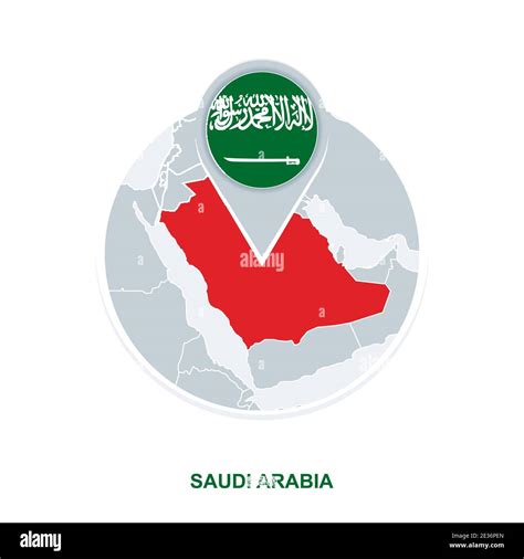 Saudi Arabia map and flag, vector map icon with highlighted Saudi Arabia Stock Vector Image ...