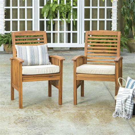 Manor Park Outdoor Wood Patio Chairs with Cushions (Set of 2), Brown ...