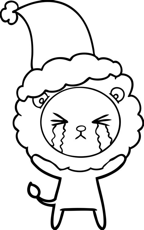 line drawing of a crying lion wearing santa hat 10547045 Vector Art at ...