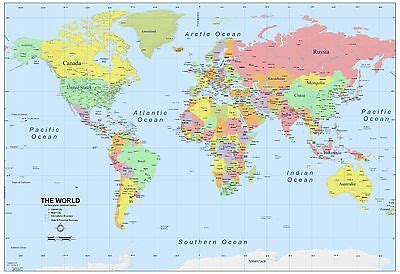 World Map Atlas,Geography,Political Poster Print A0-A1-A2-A3-A4-A5-A6 ...