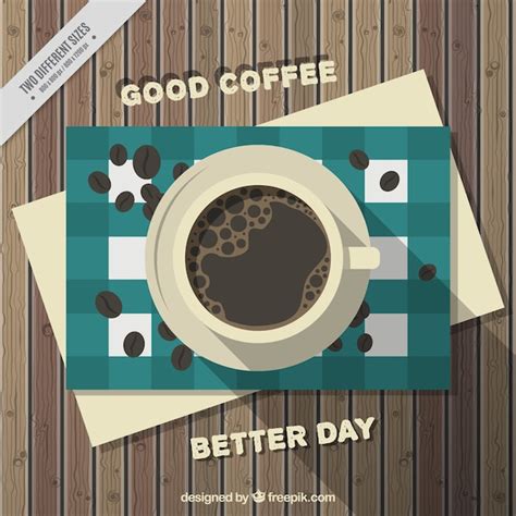 Free Vector | Coffee background with coffee beans on wooden table