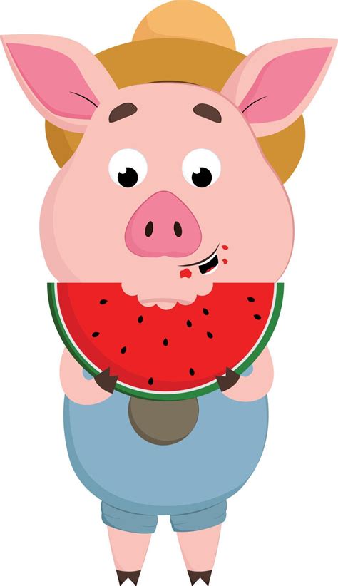 Pig eating watermelon, vector or color illustration. 13791999 Vector Art at Vecteezy