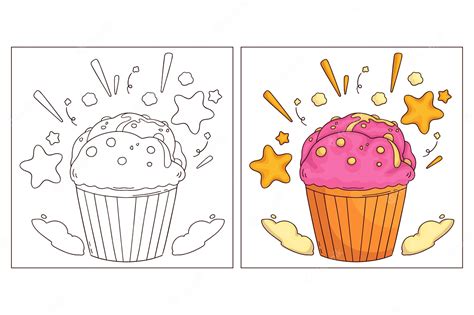 Premium Vector | Hand drawn cute fast food coloring page cupcake