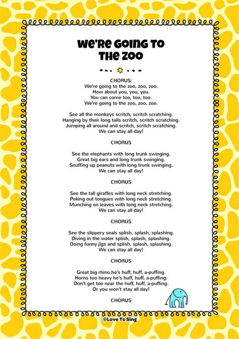 Download this popular kids video song "We're Going To The Zoo" With FREE lyrics & fun activities ...