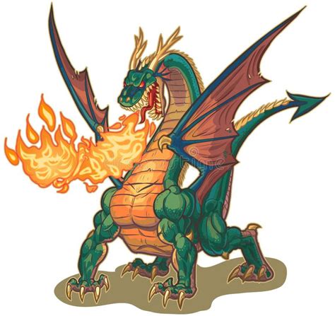 Muscular Dragon Breathing Fire Vector Illustration Stock Vector ...