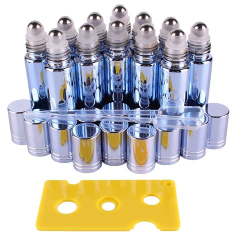 12pcs 10ml Blue Essential oil UV Coated Glass Roll on Bottles Vials with Stainless Steel Roller ...