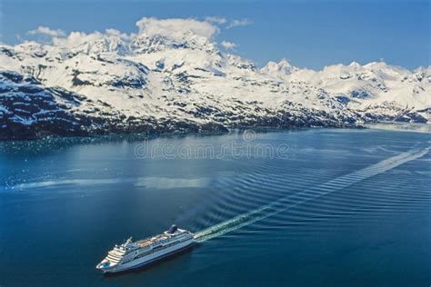 Aerial Photo of Alaska Glacier Bay with Cruise Ship Stock Photo - Image ...