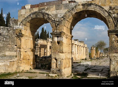 Roman ruins of Hierapolis-Pamukkale, Turkey Stock Photo, Royalty Free ...