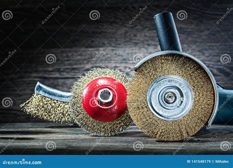 Angle Grinder with Set of Abrasive Wire Brushes Stock Image - Image of ...