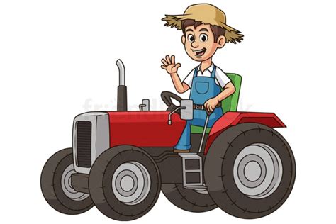 Cartoon Farmer On Tractor Illustration Vector Clip Art - FriendlyStock