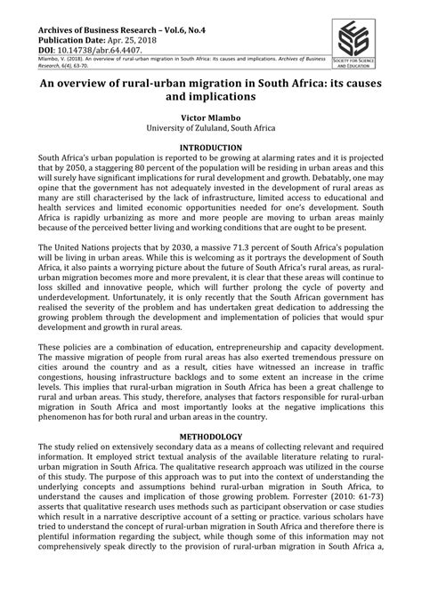 (PDF) An overview of rural-urban migration in South Africa: its causes and implications