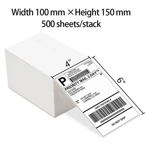 4x6 Thermal Label Paper 100x150mm 500 Sheets / Stack Adhesive Stickers For Thermal Shipping ...