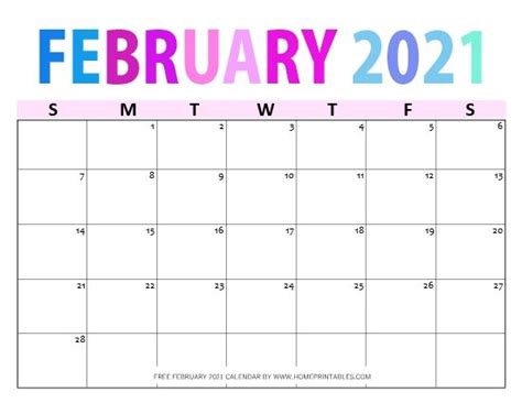 Free Cute Printable Calendar February 2021