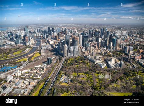 Melbourne City Aerial View Panorama Skyline Cityscape. Fitzroy Gardens ...