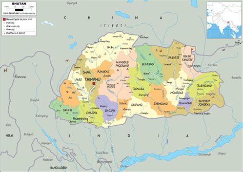 Large size Political Map of Bhutan - Worldometer