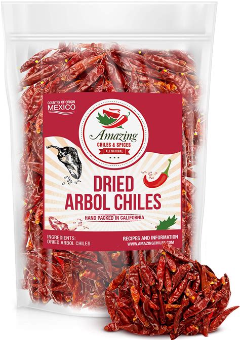 Buy Chile De Arbol 5oz - Dried Whole Red Chili Peppers, Premium All ...