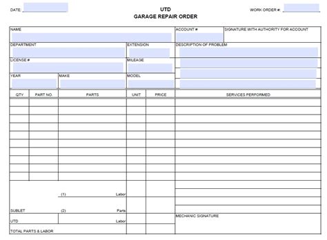 Printable Auto Repair Estimate Template