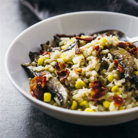 Instant Pot Mushroom Risotto with Bacon and Corn - Savory Tooth