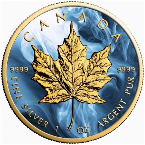 2016 1 oz Silver Maple Leaf Ruthenium Plated, Colorized, Gold Gilded Universe Coin Buy Silver ...