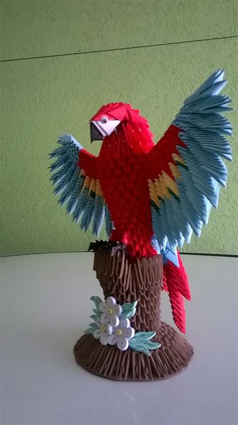 ARARA VERMELHA ORIGAMI 3D | Origami 3d, Origami hewan, Origami