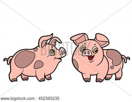 Cute Cartoon Two Pigs Vector & Photo (Free Trial) | Bigstock