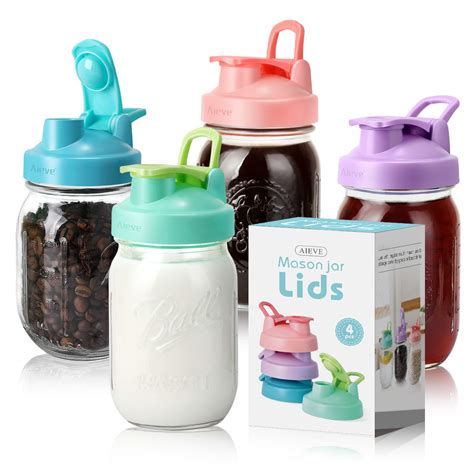 Buy AIEVE Mason Jar Lids, 4 Pack Reusable Regular Mouth Canning Lids with Flip Top Lid Leak ...