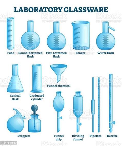 Laboratory glassware vector illustration. Labeled science equipment ...