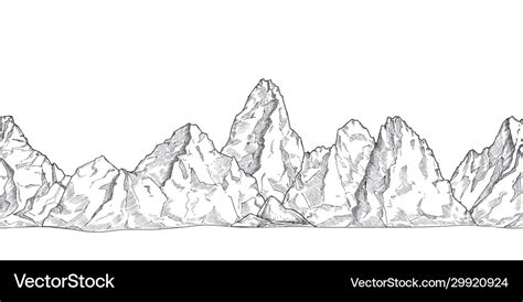 Mountain range outline nature drawing pencil Vector Image