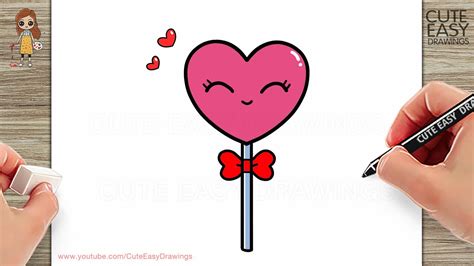 How to Draw a Cute Easy Love Heart Lollipop for Kids Step by Step - YouTube