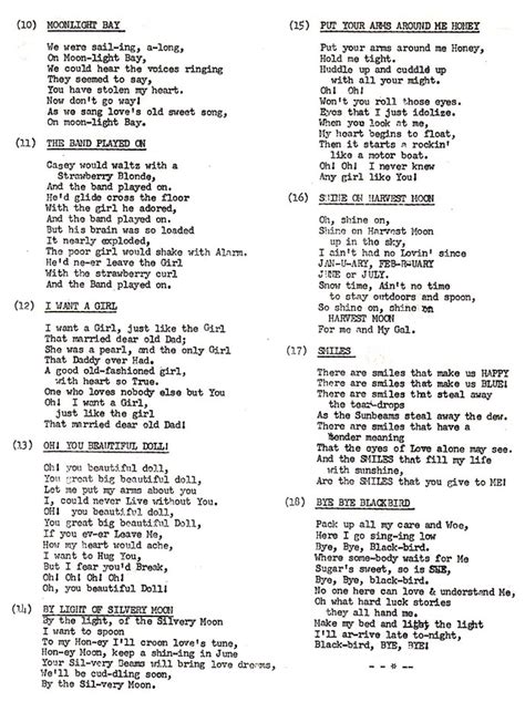 Old Sing Along Songs Printable